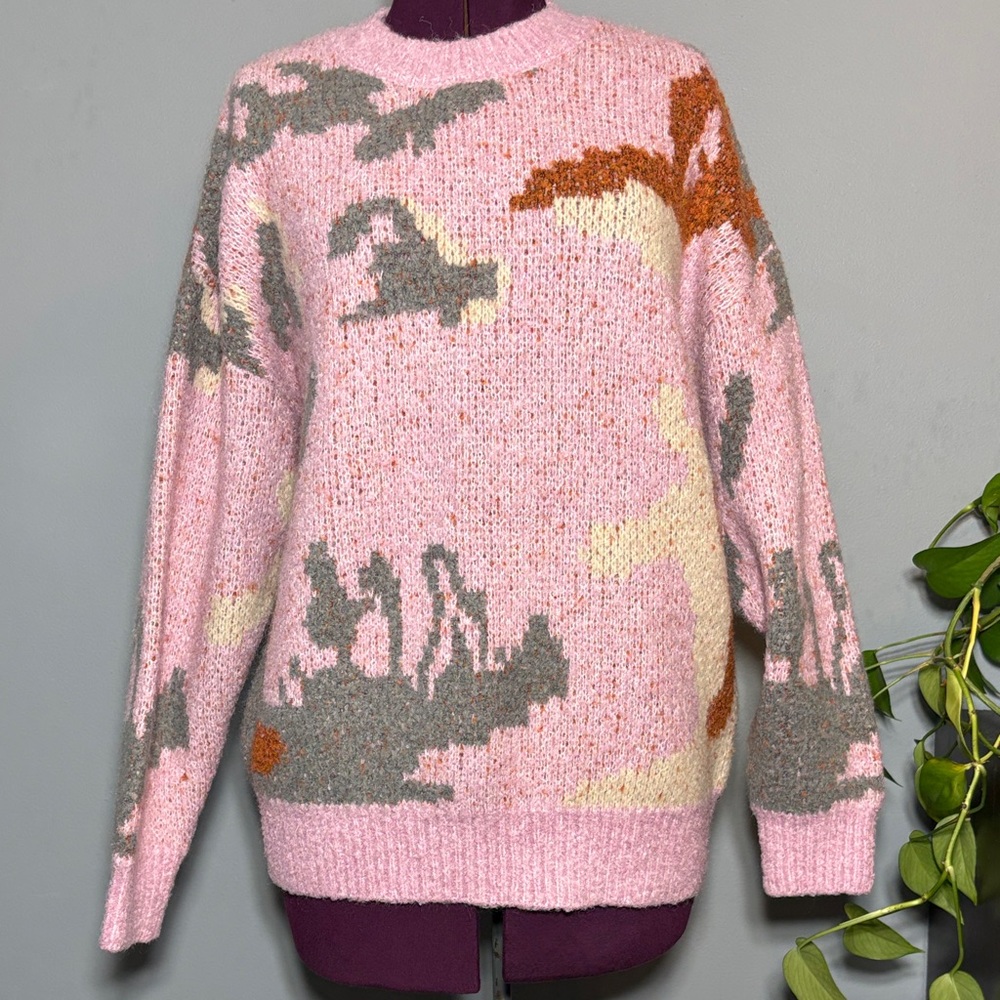 Elodie Pink and Gray Patterned Crewneck Sweater